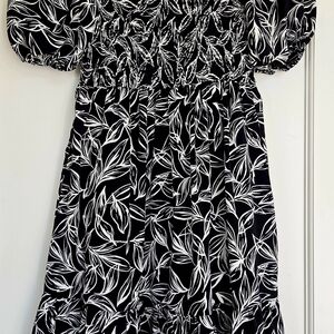 Black and White Leaf Print Dress